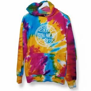 "NYC New York City Central Park Zoo 1934" Tie-Dye Cotton Hoodie Sweatshirt - S